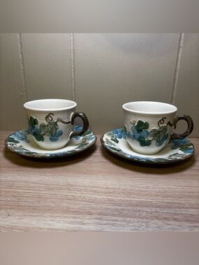 Vintage Metlox PoppyTrail 1960s Sculptured Grape  coffee-tea cup/saucer ~2 Sets